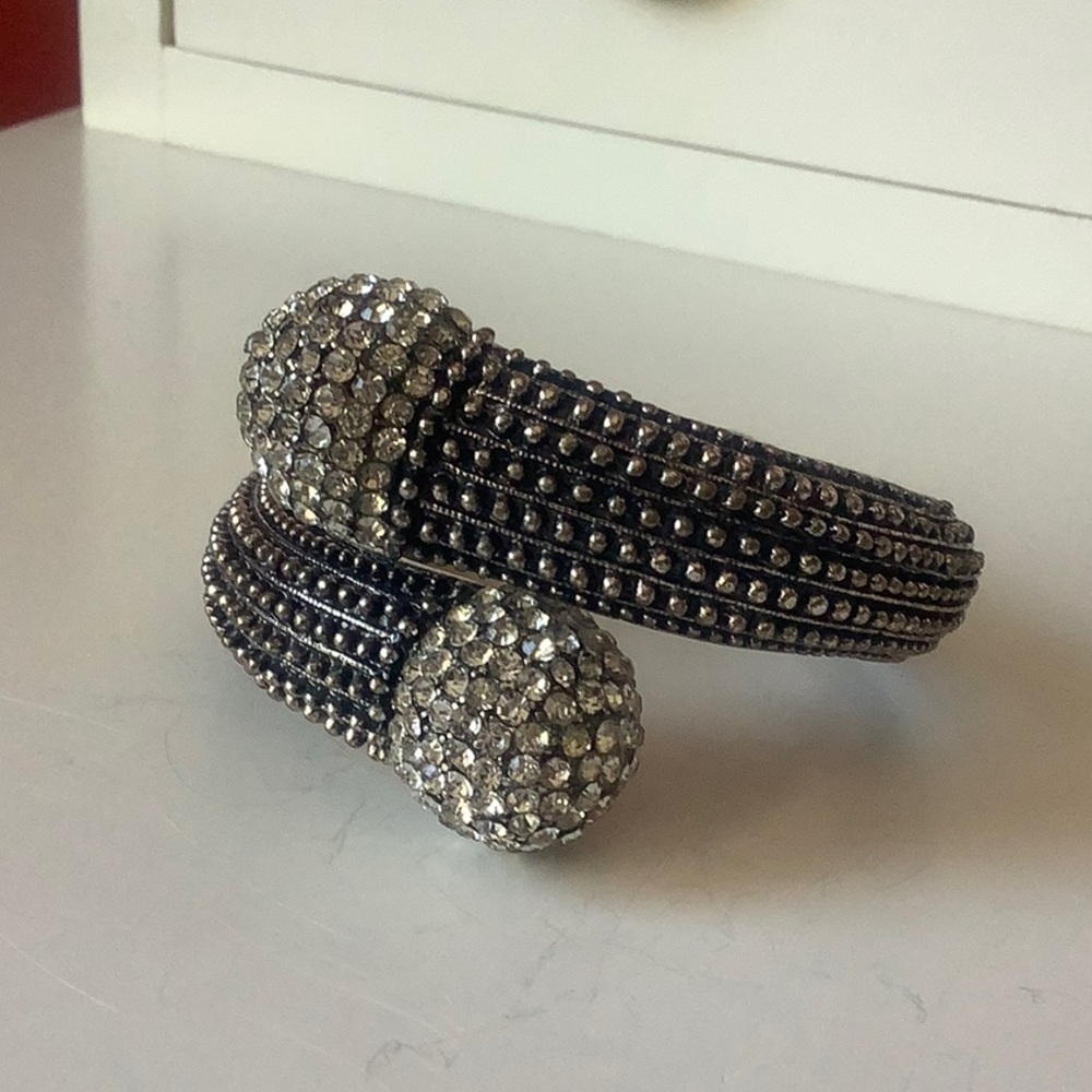 Chic Silver and Black Textured Bracelet